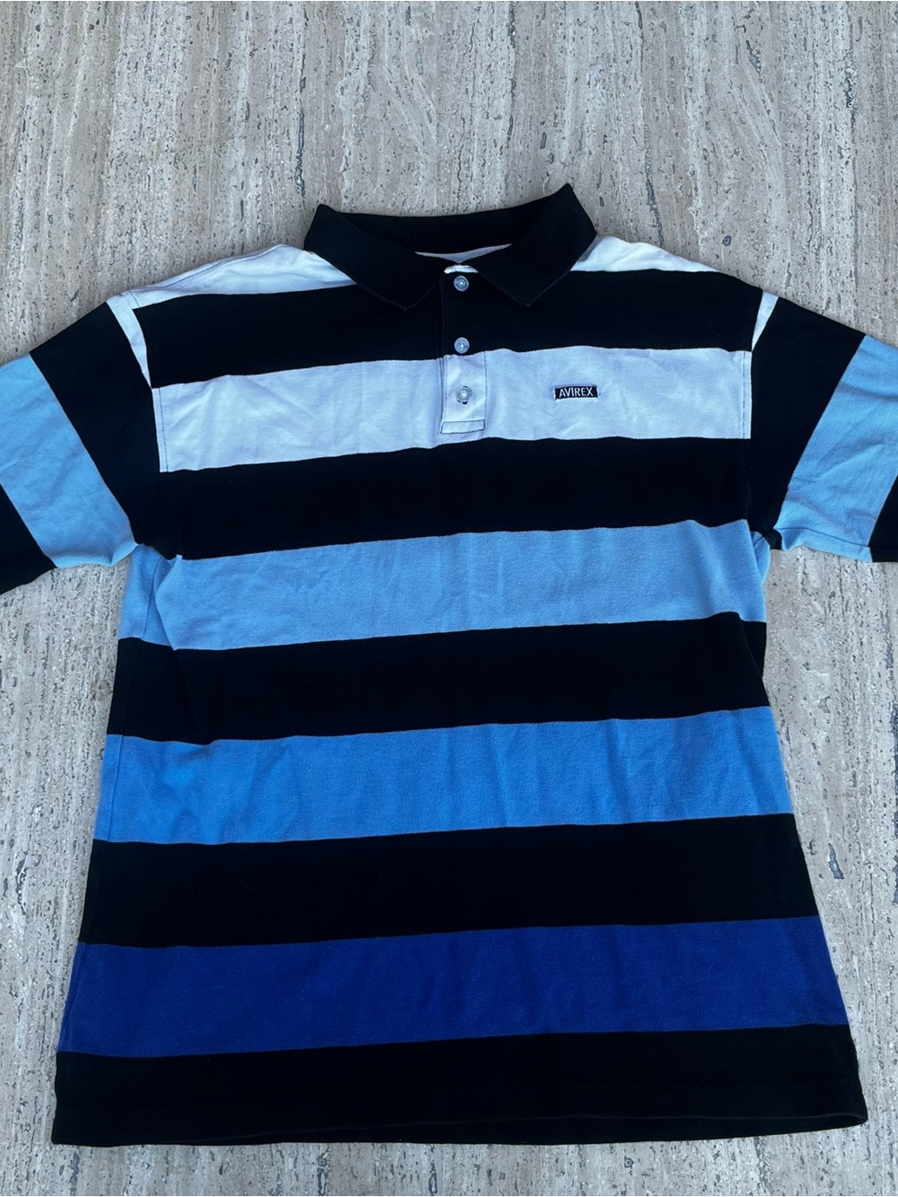 Avirex Black and White Horizontal Stripe Polo